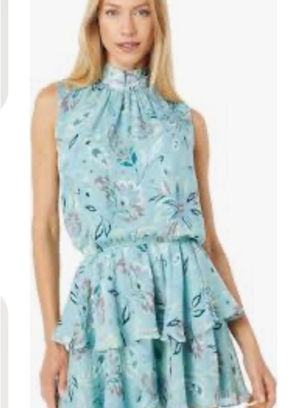 Yumi Kim Aqua Floral Tiered Sleeveless Dress mini new wedding